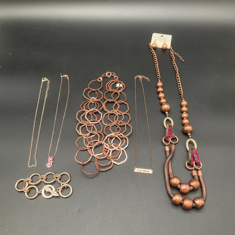 Fashion Jewelry Lot of 7 Statement Necklaces Bracelet Earrings Copper Gold Tone