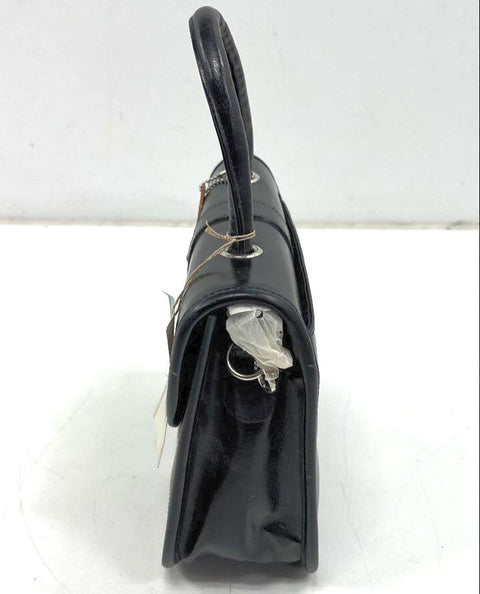 NWT Vintage 90s Coletta Black Top Handle Satchel Bag Faux Leather Heart Clasp