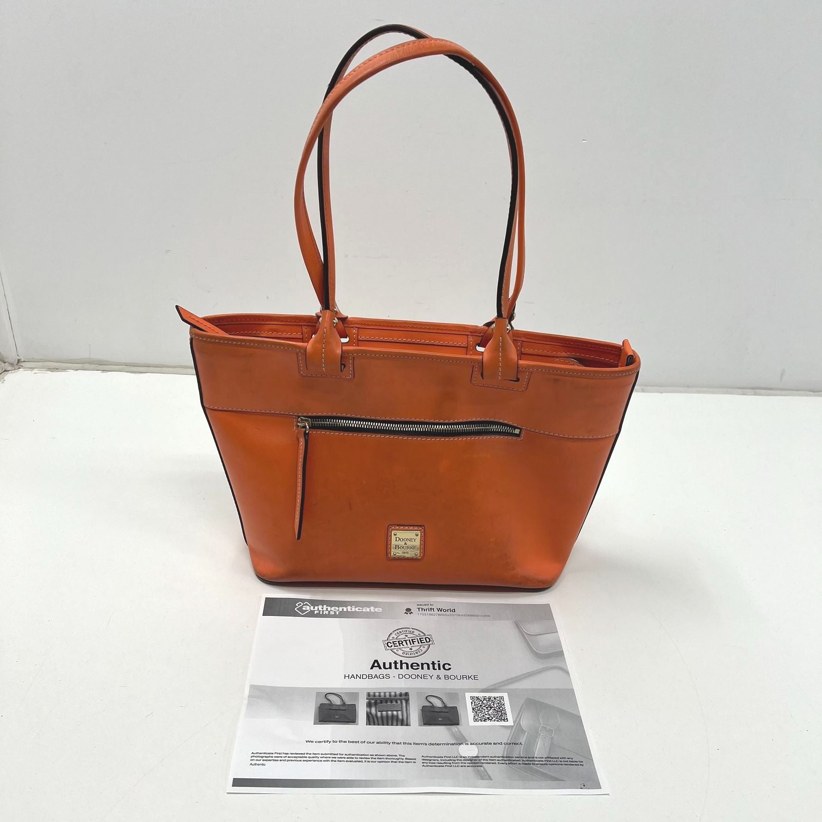 Dooney & Bourke Smooth Leather Small Shopper Tote Bag Orange Authenticated