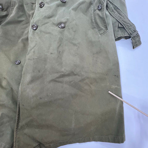 Vintage Military Issue OD Green Trench Coat Men's Sateen Wool Lined Large Long