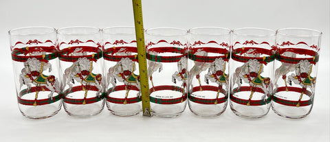 House of Lloyd Carousel Horse Christmas Tumblers 7 Piece Set 1990 Vintage 5 In