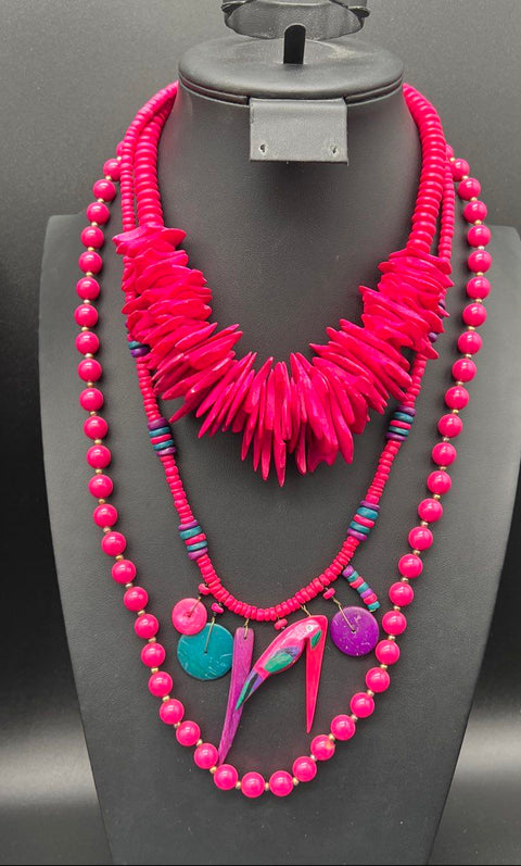 12pc Chunky Statement Jewelry Lot Tropical Beaded Necklaces Earrings Brooch