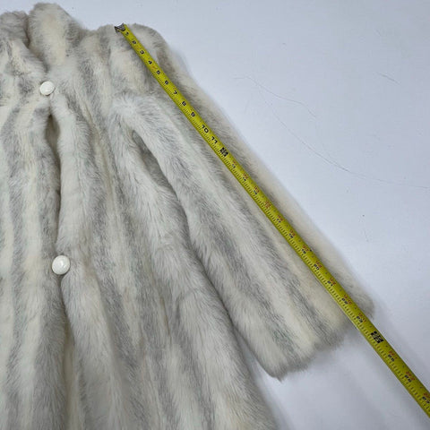 Vintage 70s Avec Tu White Gray Striped Glenoit Faux Fur Coat Jacket Women's