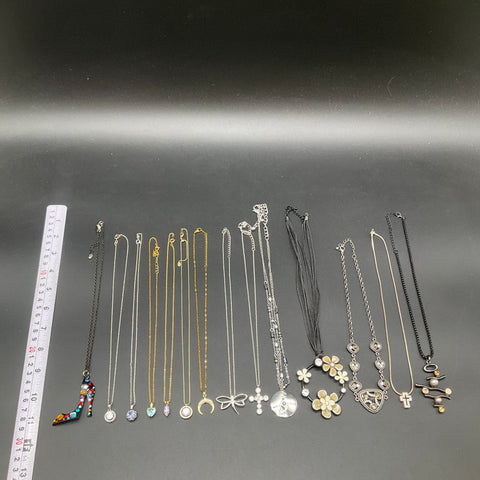 Rhinestone Fashion Costume Jewelry Lot of 14 Necklaces Pendants Cross Heart