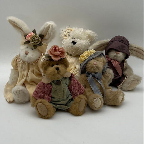 Boyds Bears & Friends Plush Lot 5 Pieces Bears & Bunnies Vintage Collectible