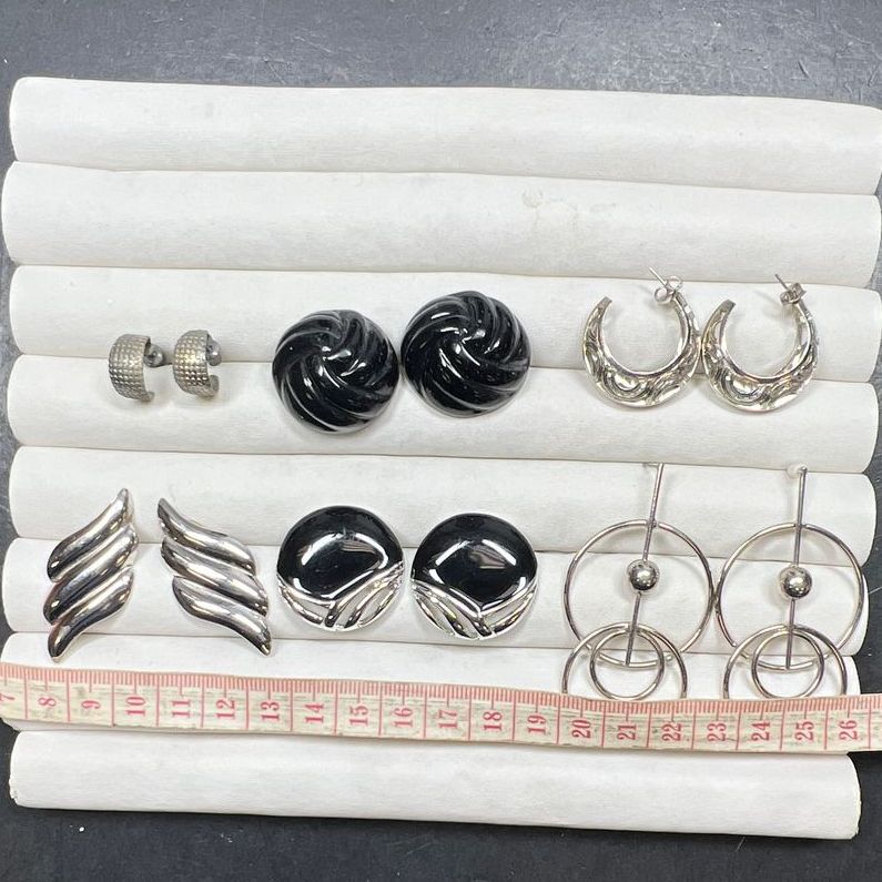 Lot of 6 Silver Tone Pierced Earrings Dangle Studs