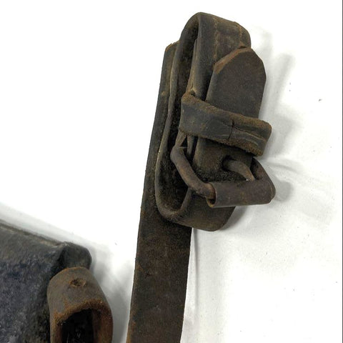 Vintage Antique Rustic Metal Farm Cowbell with Leather Strap Large Black