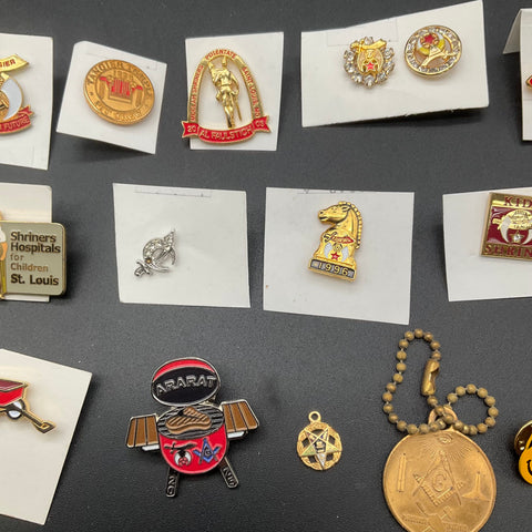 Vintage Shriner Masonic Jewelry Lot 20pc Pins Belt Buckles Tangier Moolah Ararat