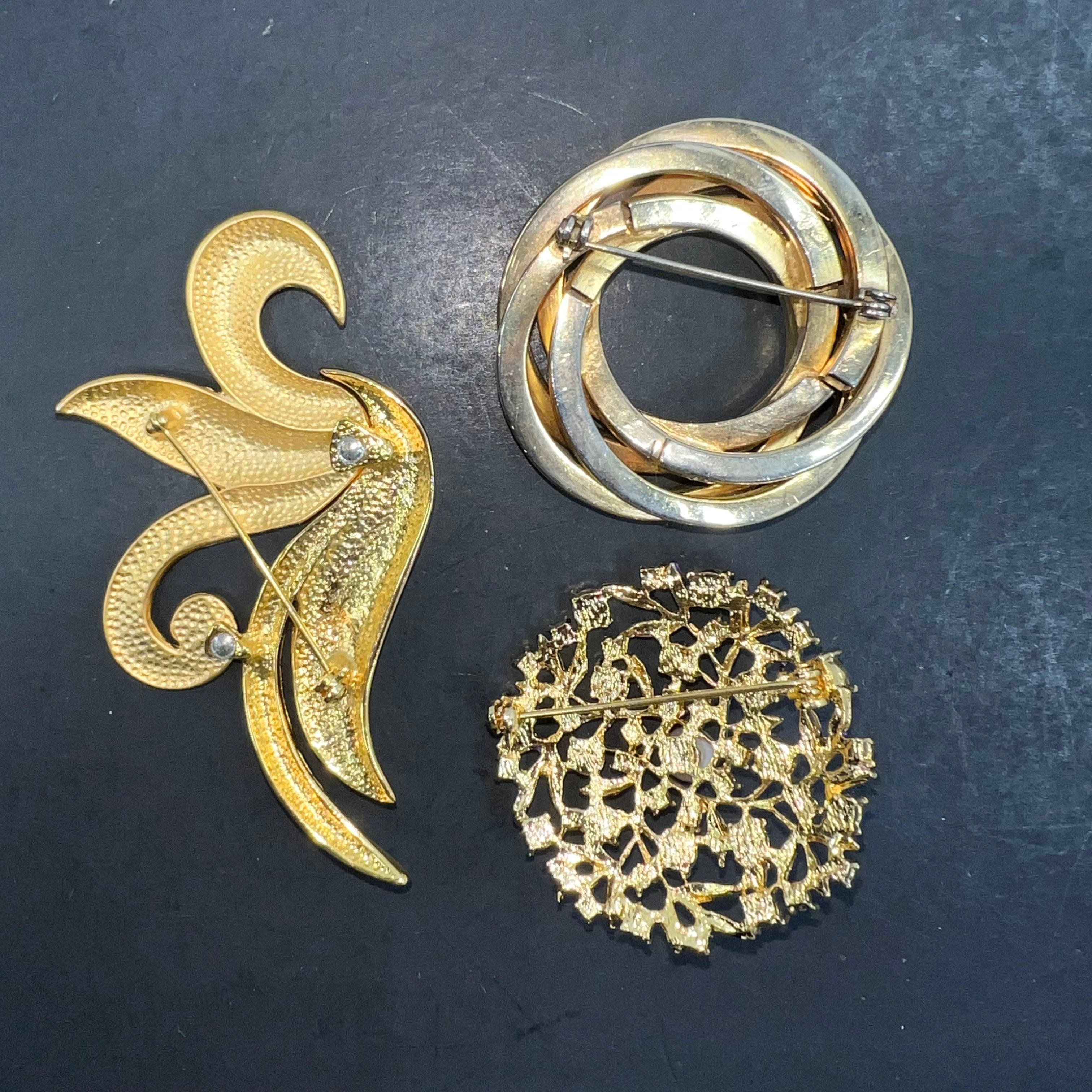 Lot of 3 Gold Tone Brooches