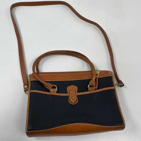 Vintage 90s Dooney Bourke Black Tan All Weather Leather Satchel Crossbody Bag