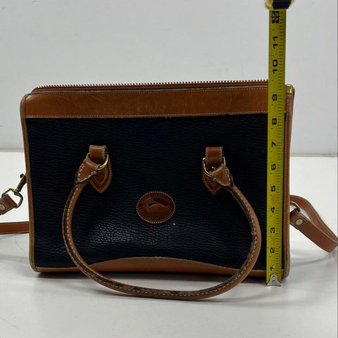 Vintage 90s Dooney Bourke Black Tan All Weather Leather Satchel Crossbody Bag