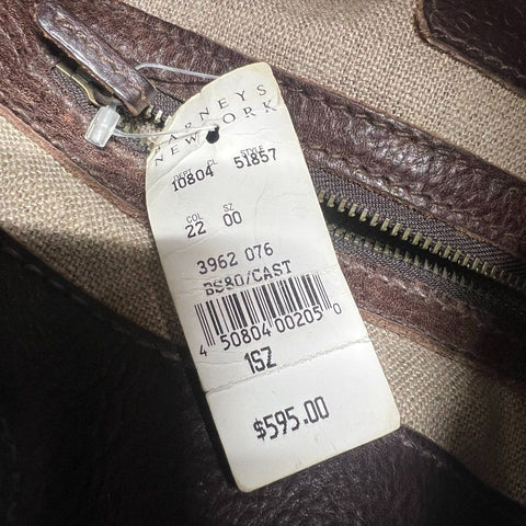 NWT Barneys New York Brown Leather Slouchy Tote Bag Brass Handle
