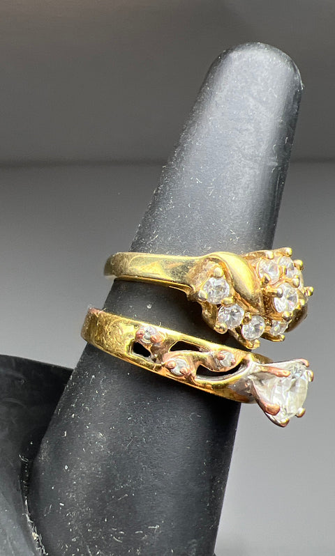 Vintage Lind GP Gold Plated Rhinestone Ring Lot of 2 Cluster Solitaire Sz 6.5