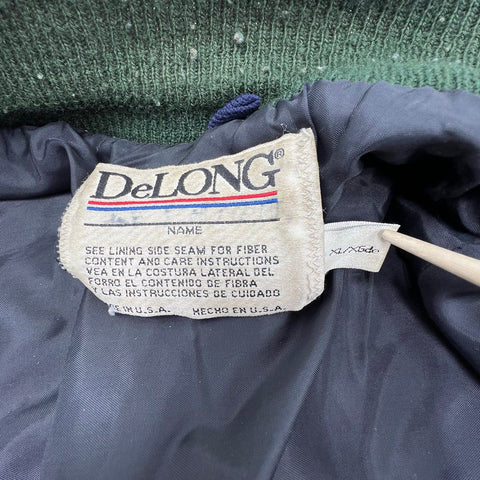 Vintage 90s DeLong Wool Leather Sleeve Varsity Letterman Jacket USA Made Sz XL