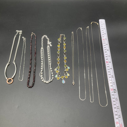 9 Vintage & Modern Costume Necklaces Lot Garnet Beaded Fringe Cross Labradorite