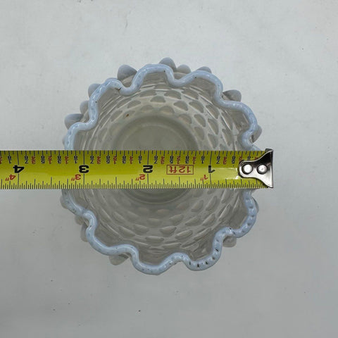 Pressed Glass Opalescent Hobnail Vase Ruffled Rim 4.5 Inch Vintage
