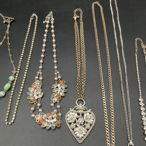 Costume Jewelry Mixed Vintage Style Lot 11 Necklaces Rhinestone Heart Cross