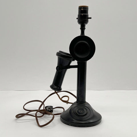 Vintage Candlestick Telephone Table Lamp Black Cast Metal Novelty Accent