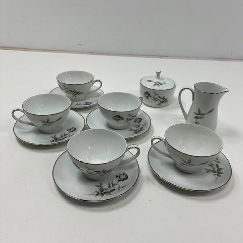 Noritake Janette 6604 13-Pc Tea Cup & Saucer Set Creamer Sugar Vintage