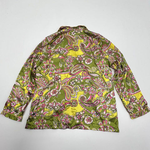 Vintage Y2K Chanteuse Women's Green Pink Paisley Satin Pajama Set Sz L