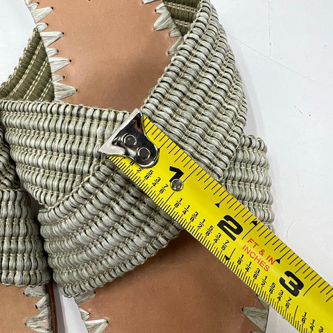 Jenni Kayne Woven Criss Cross Slide Sandal Sage Green Leather Flats Size 39