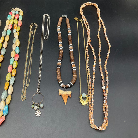 Eclectic Costume Jewelry Necklace Lot of 10 Shark Tooth Shell Faux Pearl Boho
