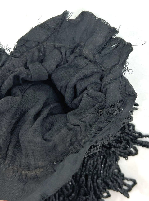 Antique Victorian Black Glass Beaded Fringe Tassel Reticule Pouch Evening Bag