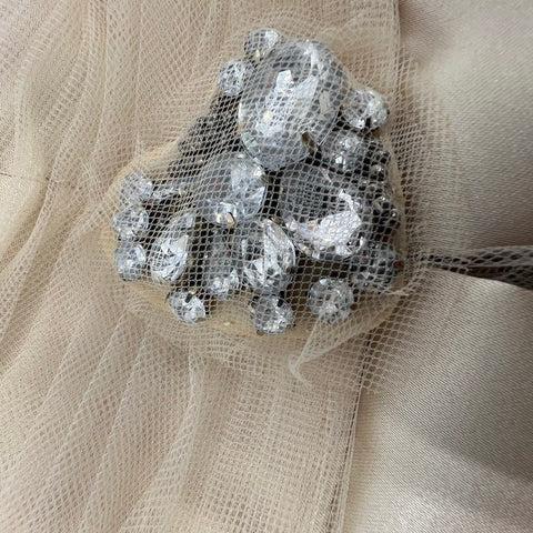 David's Bridal Women's NWT F15137 Formal Gown Champagne Strapless Tulle Sz 6