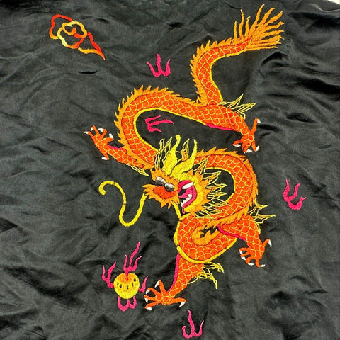 Vintage 80s Esme Chinese Dragon Embroidered Silk Kimono Robe Sz L