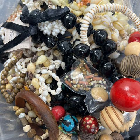 Vintage Boho Wood Shell Beaded Jewelry Necklace Bracelet Craft Lot