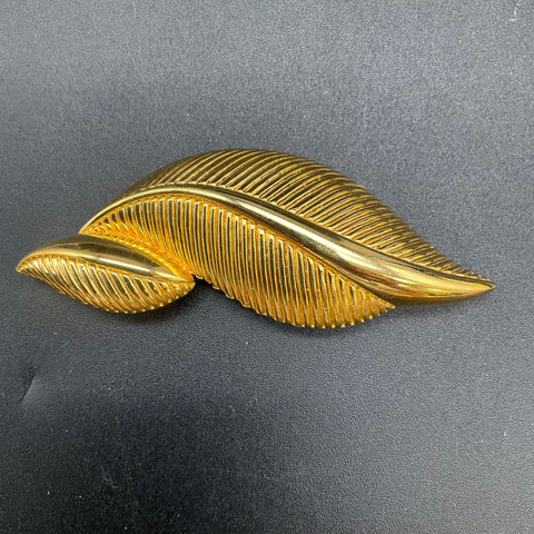 Monet Vintage Gold Tone Brooches Jewelry Lot of 5 Textured Swirl Leaf Chain