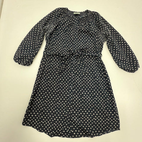 Maeve Navy Blue Polka Dot Long Sleeve Button Front Shirtdress Women's M