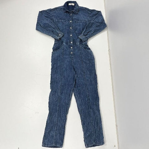 We The Free Marci Hickory Stripe Denim Button Front Jumpsuit Women's S
