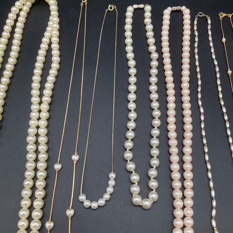 Vintage Faux Pearl Necklace Jewelry Lot of 7 Monet Gold Tone Chain Strands