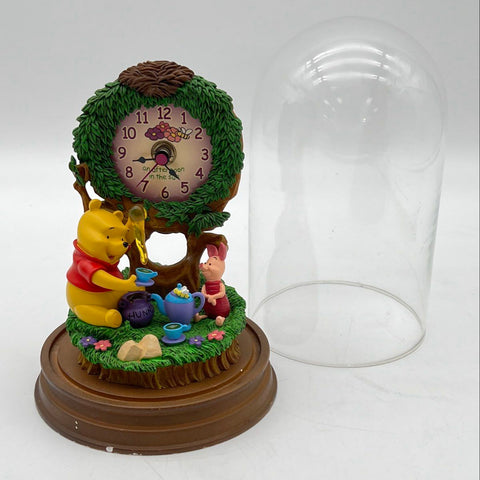 Disney Winnie the Pooh Piglet Tea Party Clock Figurine Glass Dome 9 Inch