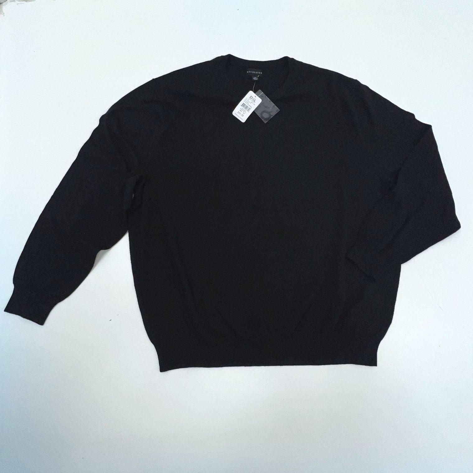 Rochester DXL NWT Black Cotton Cashmere V-Neck Pullover Sweater Men's 1XL