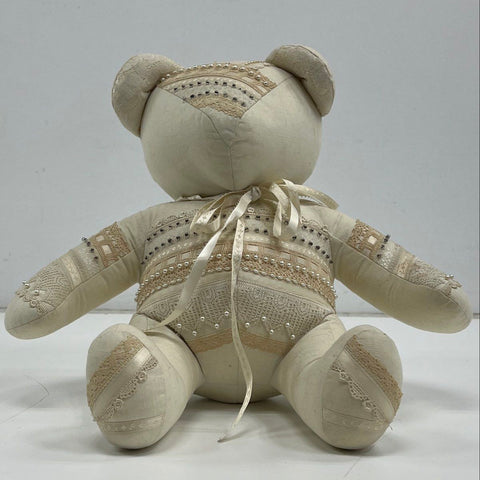 Jacqui's Klassie Junque Handmade Teddy Bear Fabric Lace Faux Pearl w/ Tag