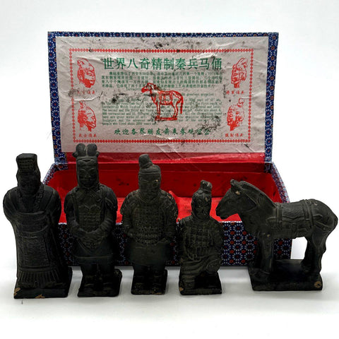 Vintage Chinese Terracotta Warriors & Horse 5-Piece Boxed Replica Set Xi'an