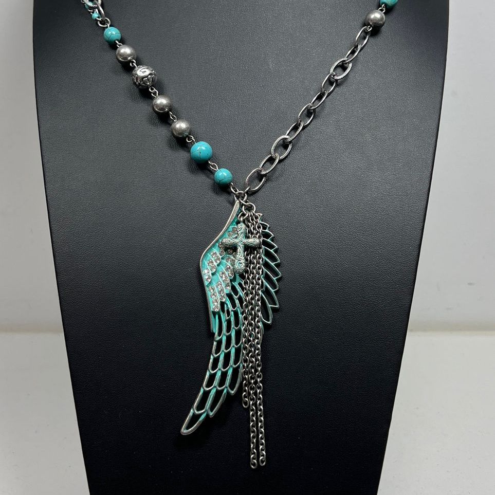 Shyanne Silver & Turquoise Tones Wing Necklace