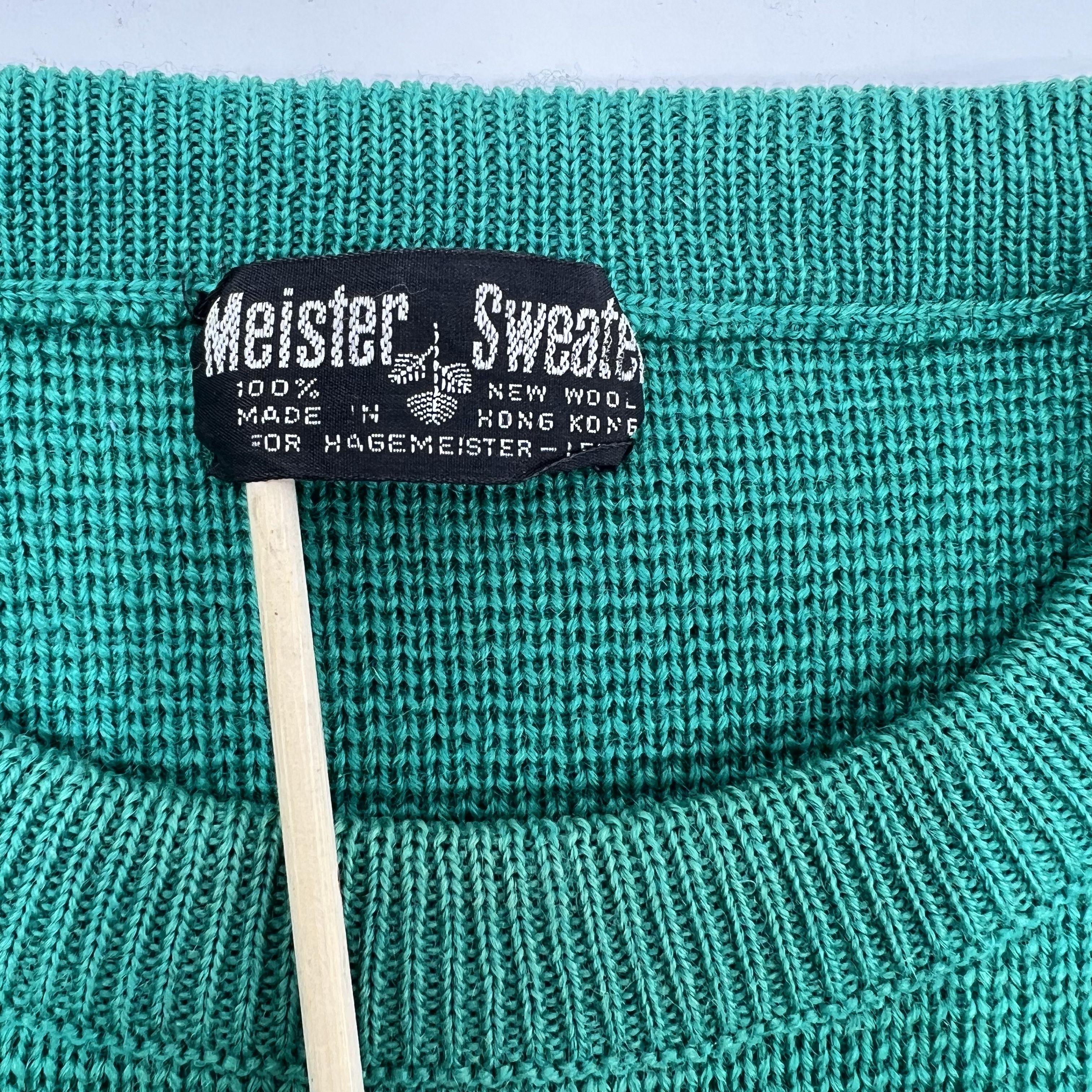 Vintage 80s Meister 100% Wool Sweater Green Striped Waffle Knit Men's