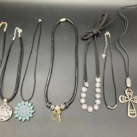 Fashion Costume Jewelry Lot 9 Necklaces Mixed Cord Leather Tone Cross Heart