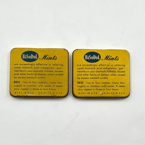 Vintage BiSoDol Mints Antacid Metal Tin Lot of 2 Whitehall Pharmacal Display
