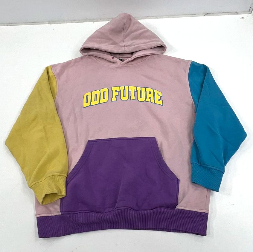 Men's Odd Future Pink Colorblock Pullover Kangaroo Pocket Hoodie - Size Large