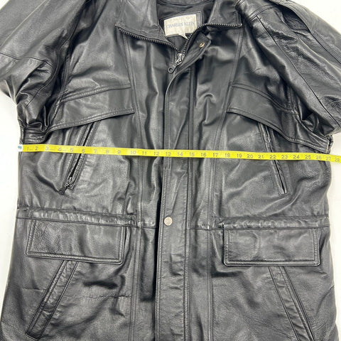 Charles Klein Men's Black Leather Quilted Barn Field Jacket Vintage Y2K XL
