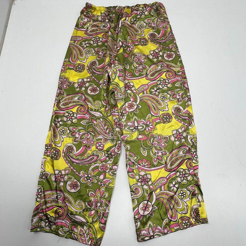 Vintage Y2K Chanteuse Women's Green Pink Paisley Satin Pajama Set Sz L
