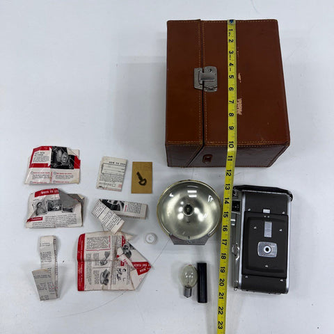 Vintage Polaroid Folding Land Camera With BC Flash and Case Untested Lot