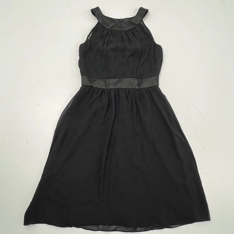 White House Black Market Halter Neck Faux Leather Trim Chiffon Dress NWT Sz 4