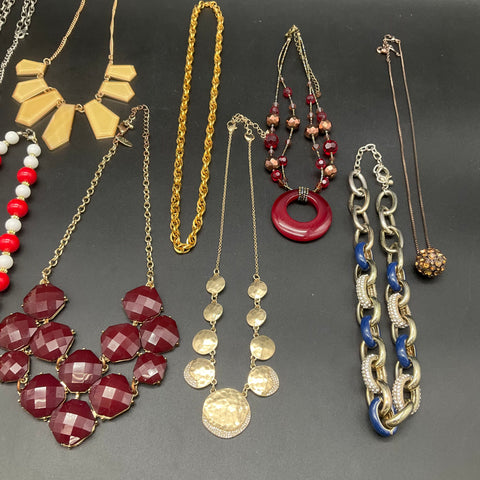 Fossil & Fashion Necklace Lot of 10 Red Gold Tone Bib Chunky Beaded Statement