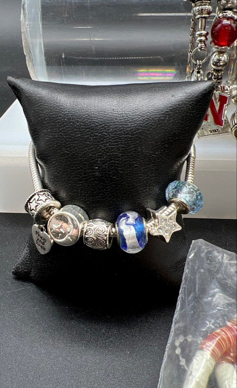 Mixed Beaded Jewelry Lot 15pc Pandora Style Nebraska Cornhuskers Glass Pearl