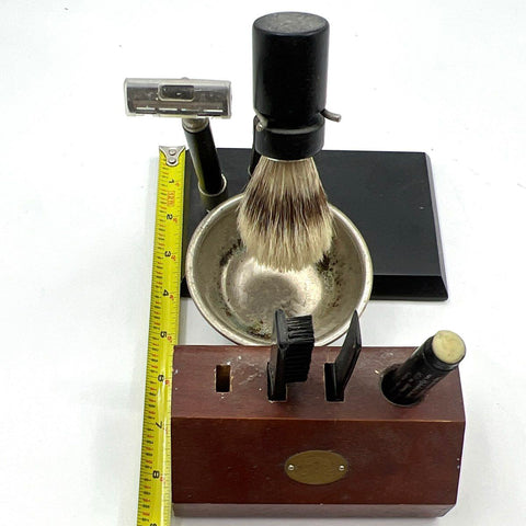 Vintage Shaving Grooming Set Razor Brush Bowl Stand Mustache Wax Kit MCM Style